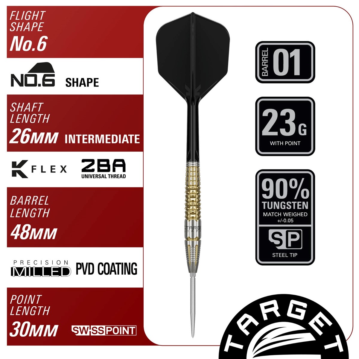 Target Black Marque Warrior 90% SP Steel Tip Darts 23 grams