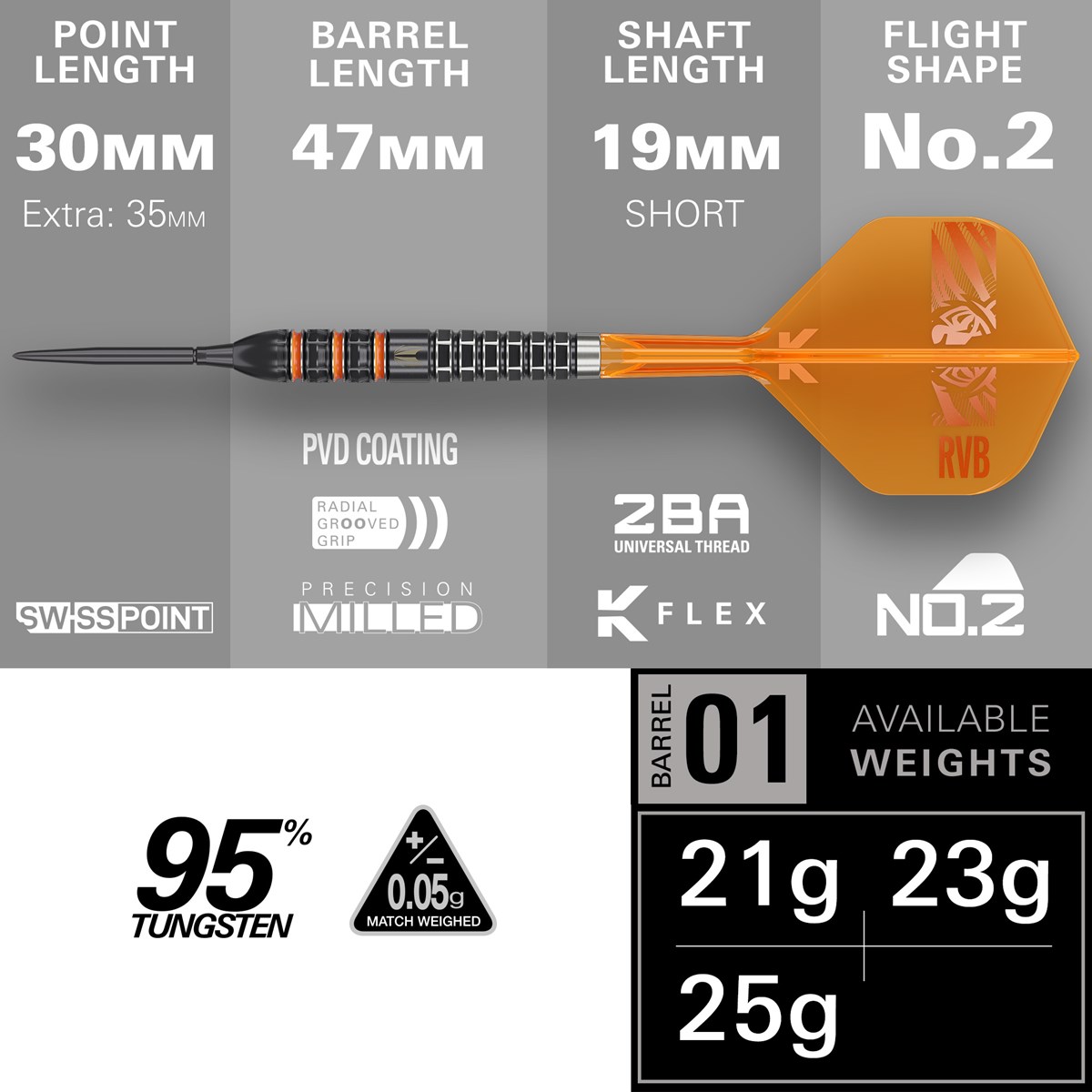 Target Raymond van Barneveld 95K Swiss Point Steel Tip Darts 23 grams