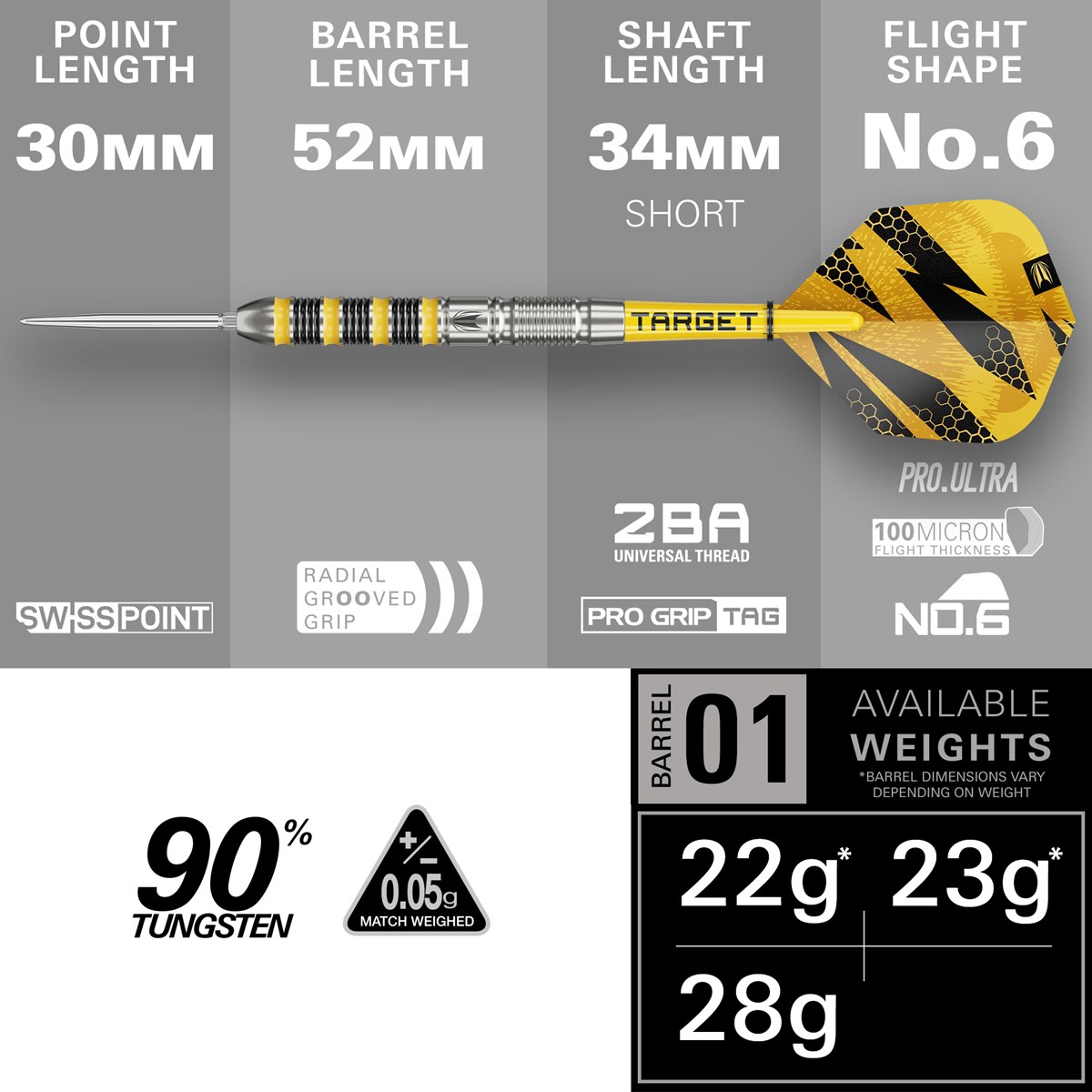 Target Buzz SP01 90% Swiss Point Steel Tip Darts 28 grams