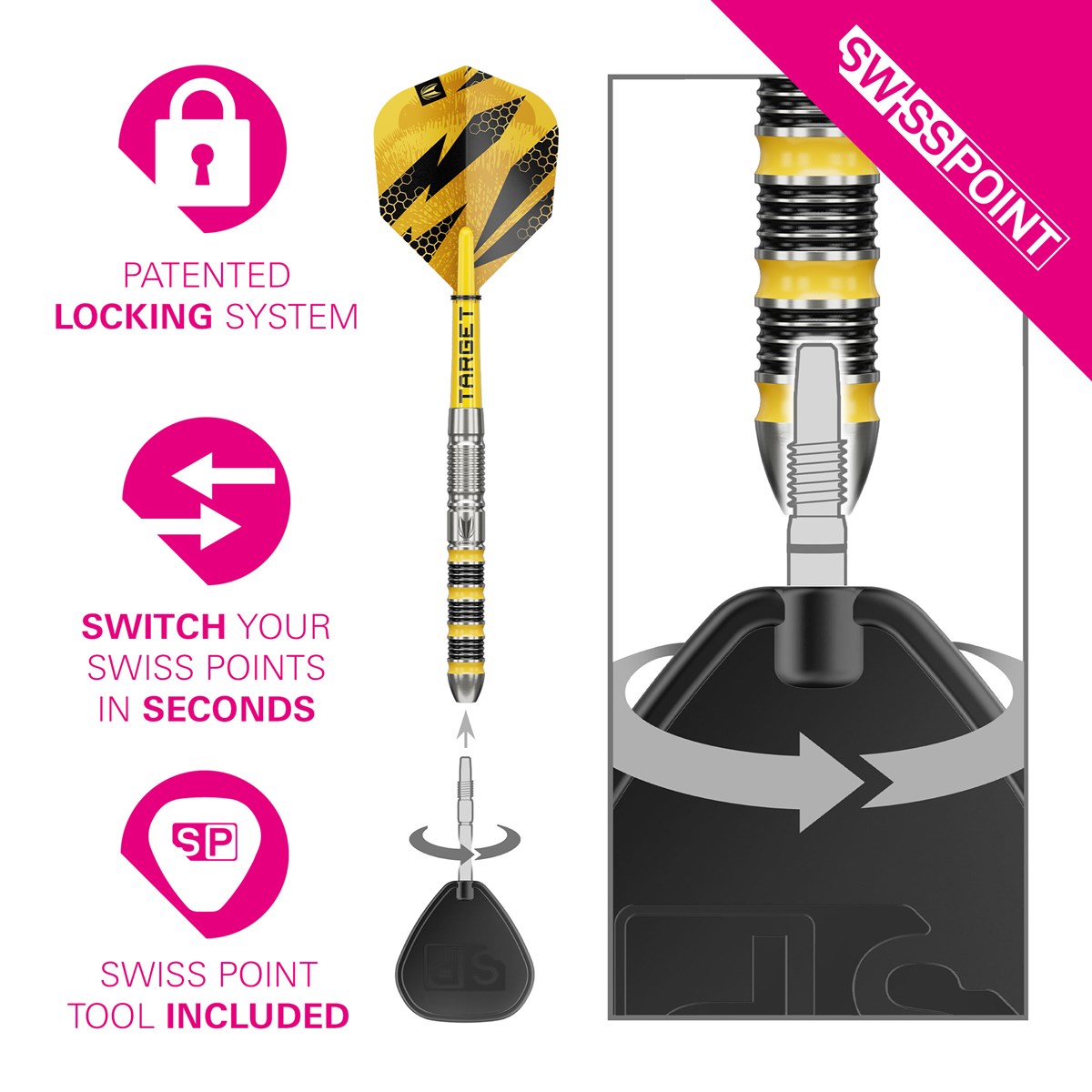 Target Buzz SP01 90% Swiss Point Steel Tip Darts 28 grams