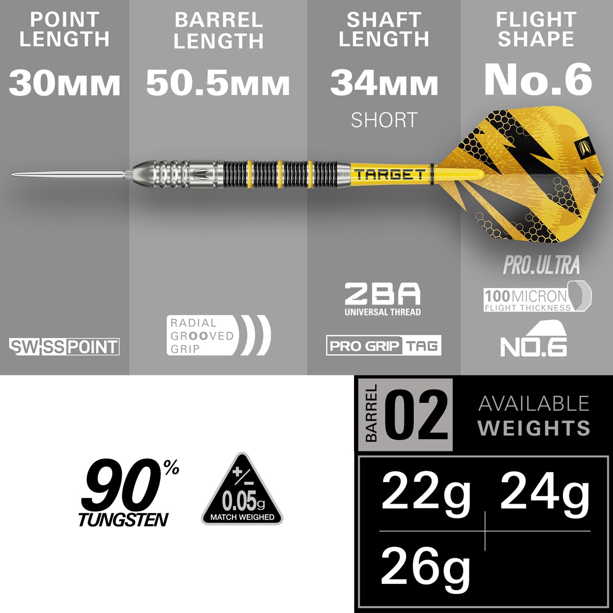 Target Buzz SP02 90% Swiss Point Steel Tip Darts 24 grams