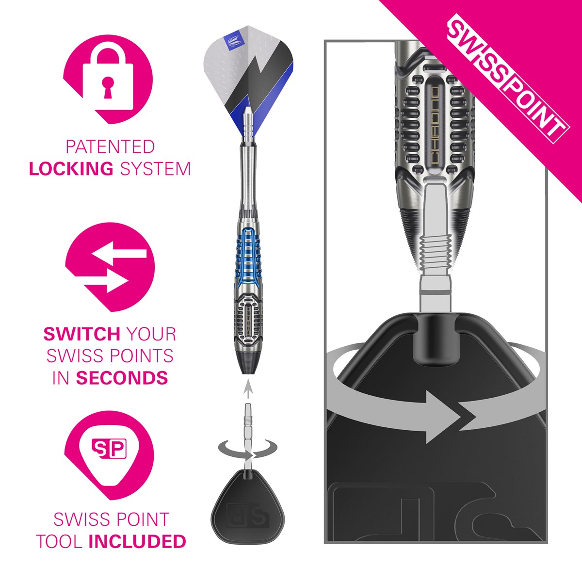Target Darts Phil Taylor Power Chrono Tungsten SP Steel Tip Darts 26 grams
