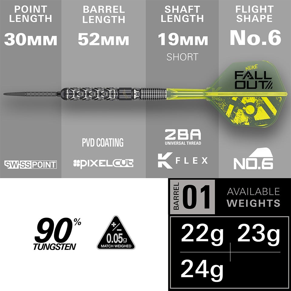 Target Darts Luke Littler Nuke Fallout 90% Tungsten SP Steel Tip Darts 24 grams