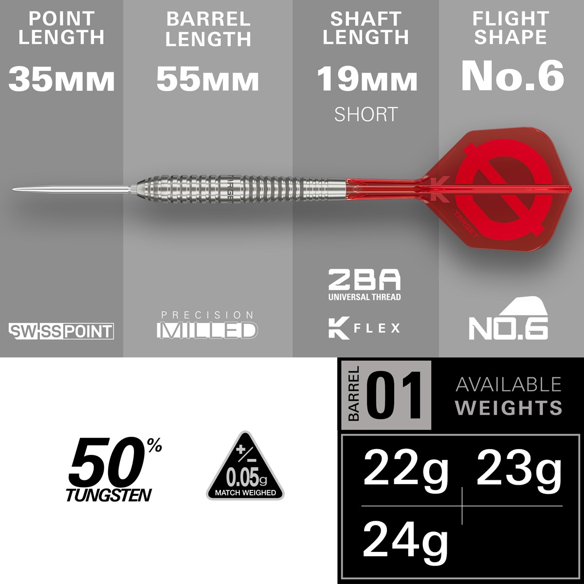 Target Group Ø 01 50% Swiss Point Steel Tip Darts 22 grams